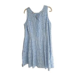 Danny and Nichole Blue Floral Lace Sleeveless Pleated Dress Womans Plus Size 20W